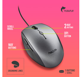 Portátil de segunda mano | Ratón ergonómico NGS MOTH GRAY | recompra.shop